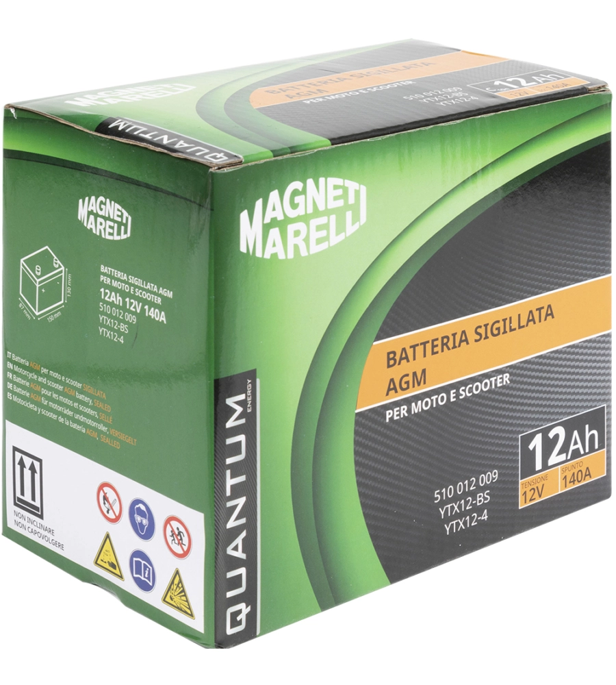 MAGNETI MARELLI BATTERIA MOTO E SCOOTER 12AH 12V 140A TECNOLOGIA AGM SIGILLATA POLO POSITIVO SINISTRO